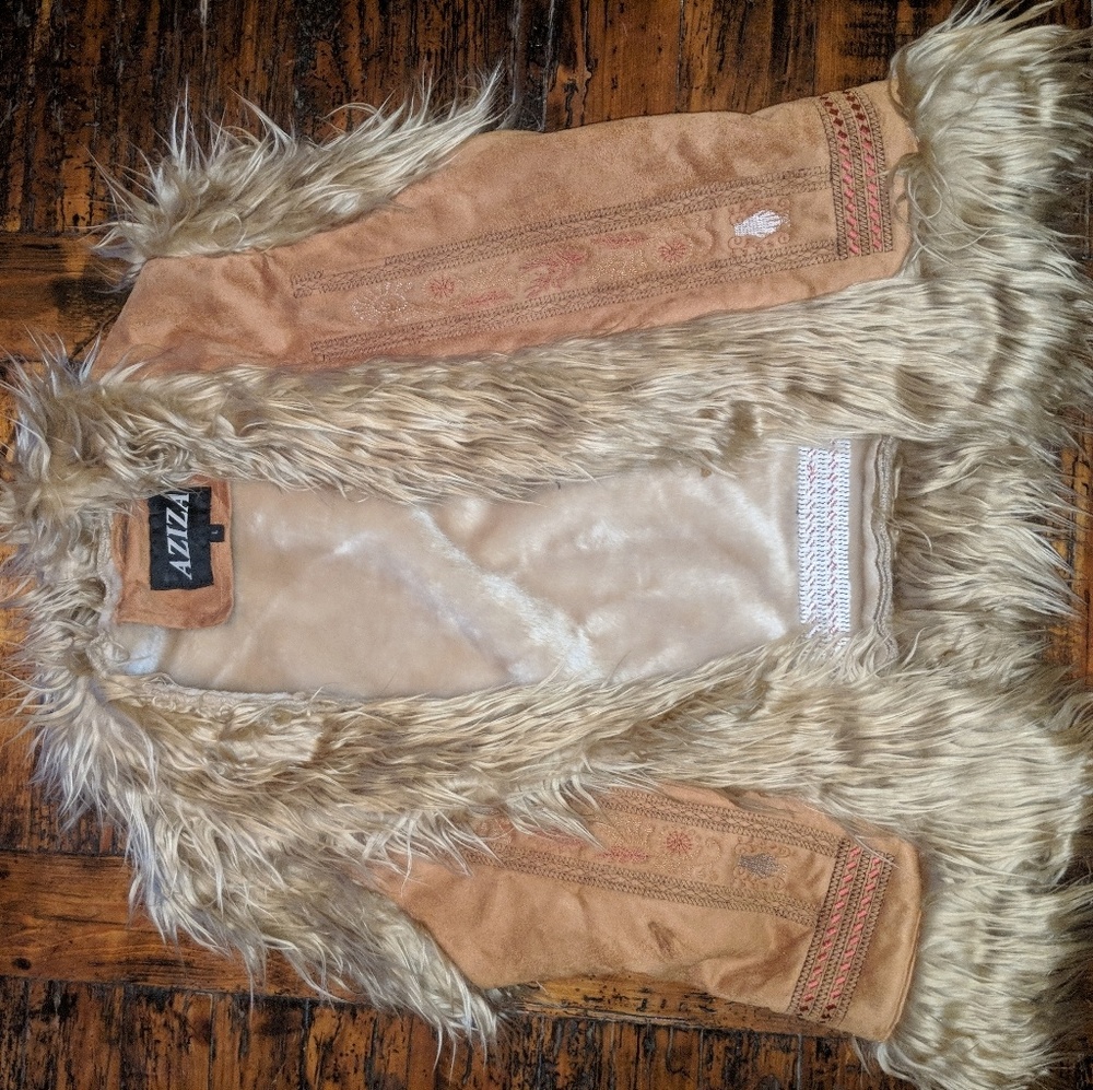 Vintage embroidered faux fur suede vest